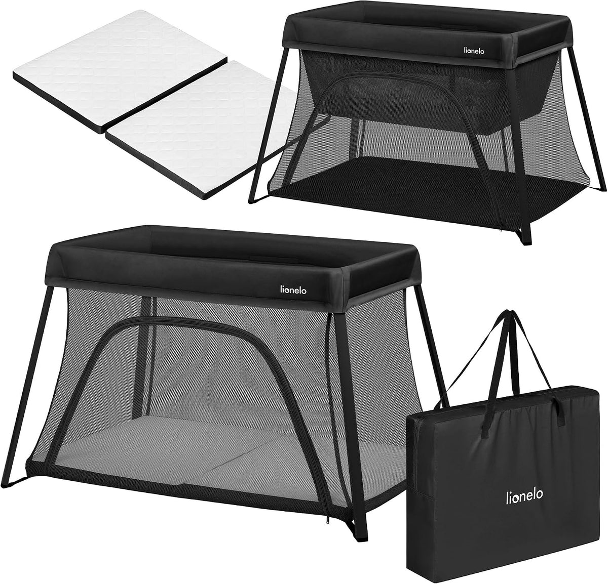 Lit, 15 kg, pliable, lionelo, 2 Niveaux, 104 × 70 cm, 4 cm, 0-15 kg, 2 Niveaux de Hauteur, 3en1, 25kg