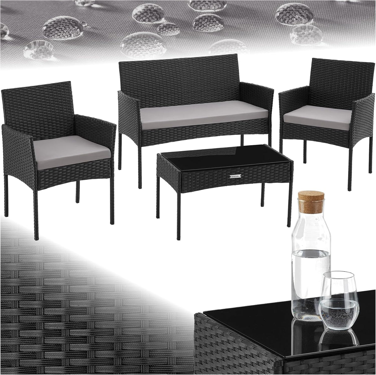 Salon de jardin, Mobilier de Jardin pour Amenagement Balcon Terrasse Veranda, verre, tectake, Coussins Inclus
