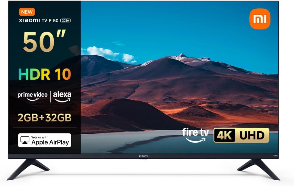 Xiaomi HDR10 32Go Téléviseur, 60Hz avec 120Hz Game Boost Mode, 127 cm, 50 Pouces, télécommande, 4K UHD, TV F 50, Fire OS8, 2Go+32Go, MEMC