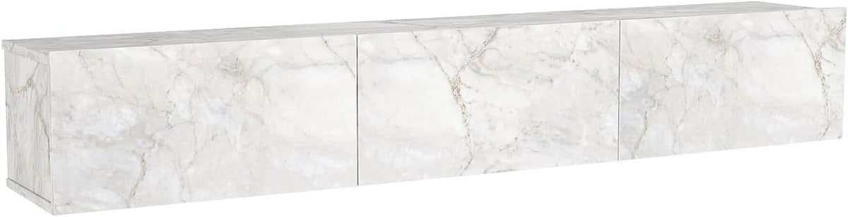 Meuble TV, 180 cm, Vente-unique, 220 cm, 9, 5 cm, 190 cm, 38 cm, 12 cm, 3 Portes, Effet marbre Blanc, VIKILA