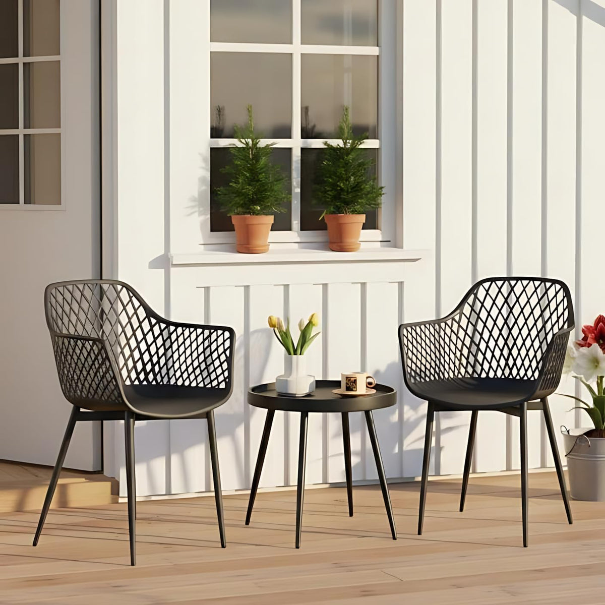 buybyroom Salon de jardin, 44 × 44 × 85 cm, meubles d'extérieur pour petit balcon, 50 × 50 × 47 cm, 3 cm, noir, terrasse et jardin
