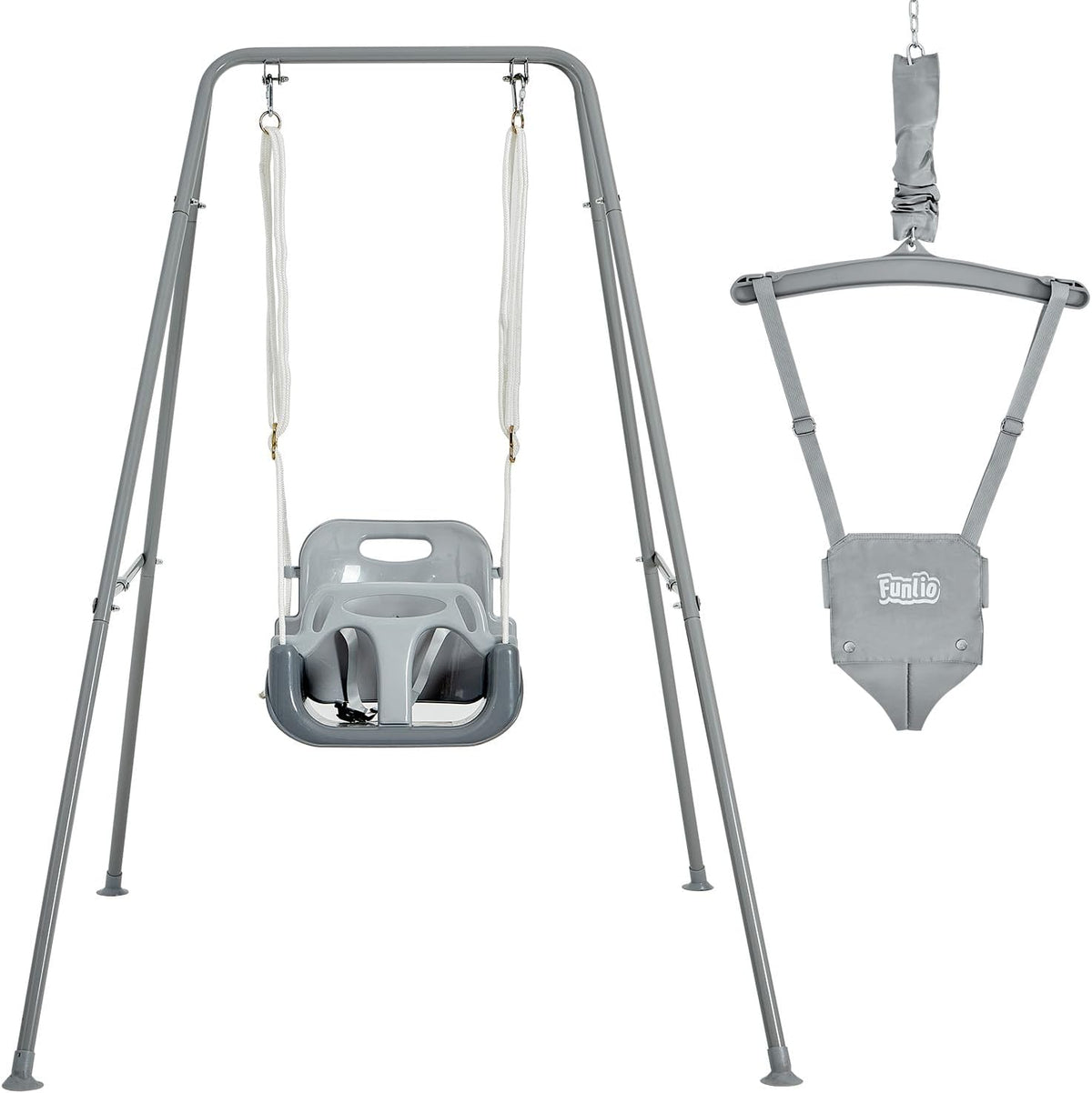 FUNLIO Siège sauteurs suspendus, balançoire 2 en 1 pour bébé avec Sièges sauteurs Suspendus, acier inoxydable, pour Enfants avec 4 Sacs de Sable