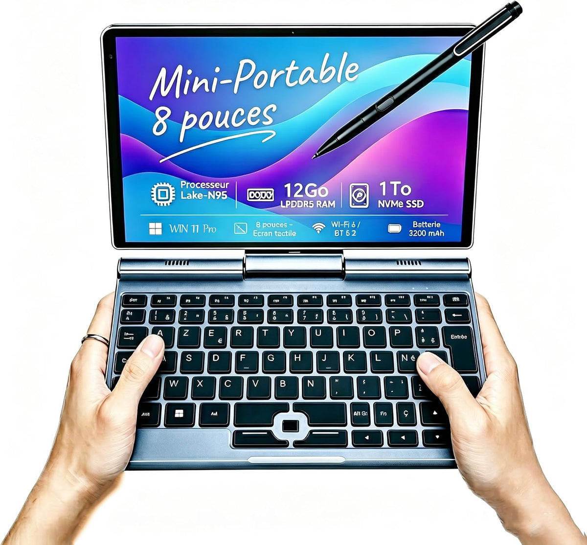 Ordinateur portable, 8 pouces, Wi-Fi, KOOFORWAY, 12Go Win11, N95, 12Go RAM, 1 To SSD, Win11 Pro, commande tactile