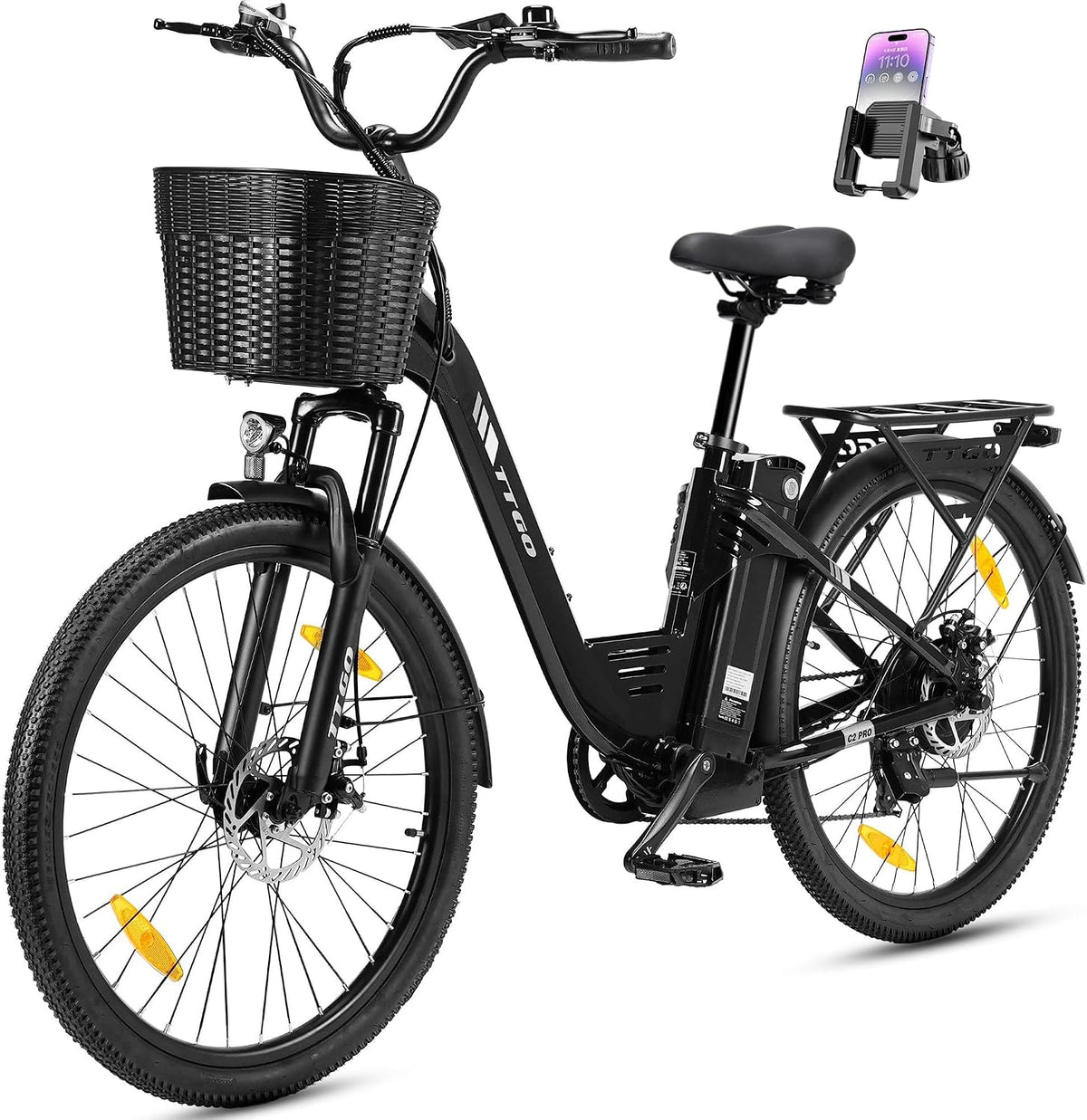 TTGO Vélo, batterie 36 V 18 Ah, 250 W, 7 vitesses, 66 cm, 5 niveaux, moteur 250 W 52 Nm, dérailleur à 7 vitesses, portée de 80 à 120 km