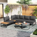 Salon de jardin, 5 places, Ensemble de sièges en rotin tressé avec coussins et table basse, Ensembles de mobilier de terrasse, verre, DHHU