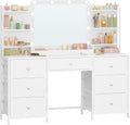 Coiffeuse Hzuaneri DT43803XEU, éclairage LED, 150 cm, Dressing de Chambre, Moderne Blanc DT43803XEU, 7 Tiroirs, 6 éTagèRes, réglable