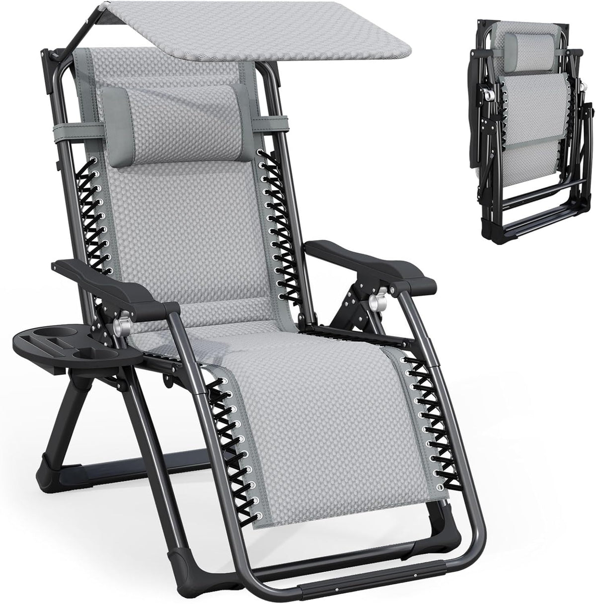 ATORPOK SHOP Bain de soleil, pliable, 5, 5 pouces, pour Le Jardin, réglable, Gris, Fauteuil Inclinable, Appui-Tête et Porte-Gobelet