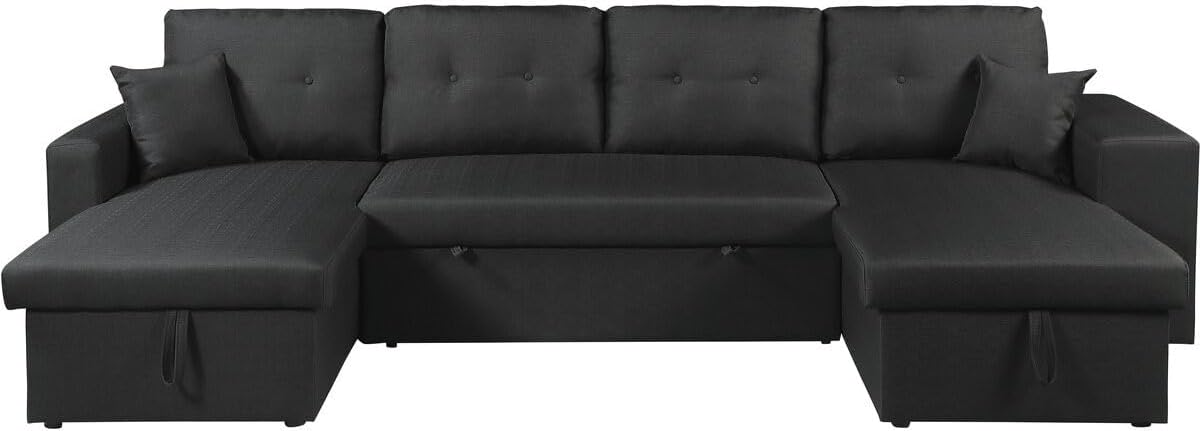 Canapé Habitat et Jardin, 298 × 146 × 86 cm, 65 × 47 × 17 cm, 257 × 118 × 44 cm, 69 cm, 4 places, 1 étagère, Noir
