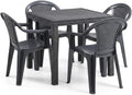 Salon de jardin, Ensemble table et chaises de jardin en plastique imitation rotin, 79 × 79 × 72 cm, Tomaino