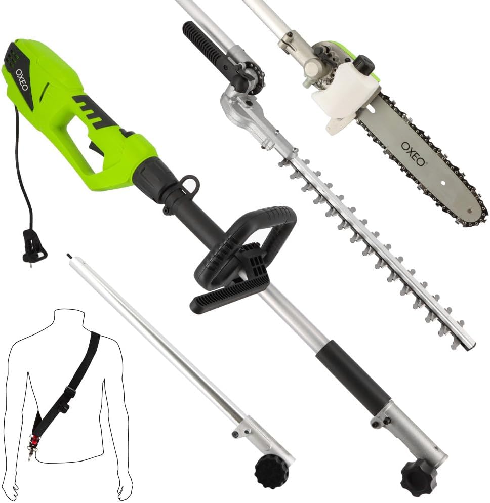 Oxeo Taille-haie, réglable, 120 ml, 2en1, 900W, 41cm, 50cm, 480mm, 200mm, Elagueuse sur perche électrique 900W, Outil multifonctions 2en1