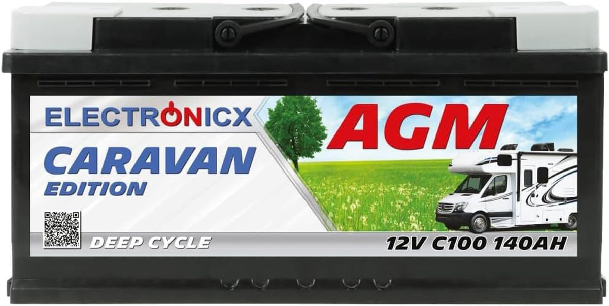 Batterie de voiture, 393 × 175 × 190 mm, Batterie AGM 140Ah 12V pour camping-car, Electronicx, 19, 5 mm, 17, 9 mm, 393 × 175 × 190mm, 100Ah