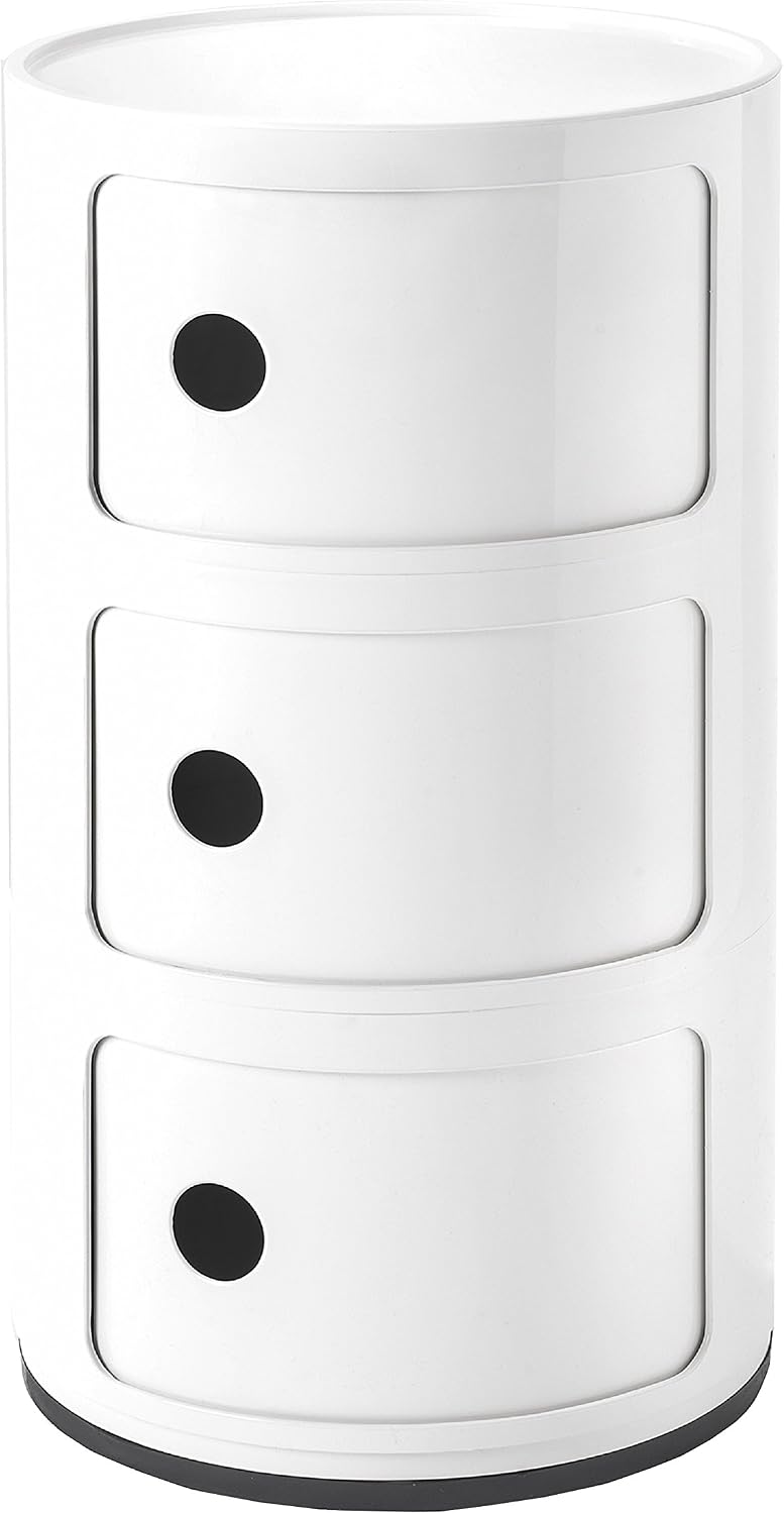 Kartell Récipient, 32 cm, Conteneur 3 éléments, Blanc, Componibili, Base Ronde