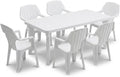 Tomaino Ensemble salle à manger, avec accoudoirs, 220 cm, Ensemble de table et 6 chaises de jardin en plastique extensible, 90 cm, 74 cm, Blanc