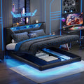 Lit, 140 × 200 cm, télécommande, QLTXYHML, éclairage LED, Design Flottant avec Rangement Hydraulique, Noir, minuterie