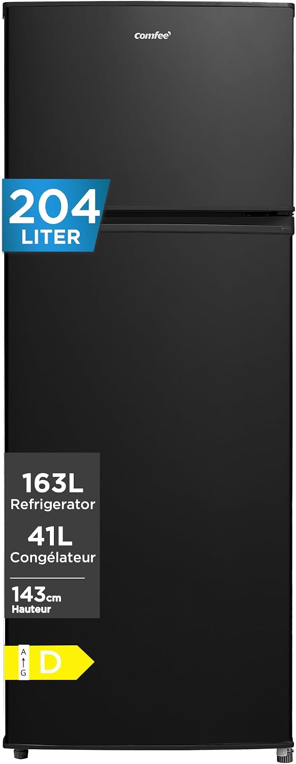 Comfee Mini réfrigérateur, 204 L, éclairage LED, 550 × 550 × 1430 mm, 204 L Frigo Congelateur, 2 Portes, Refrigerateur Congelateur 2 Portes