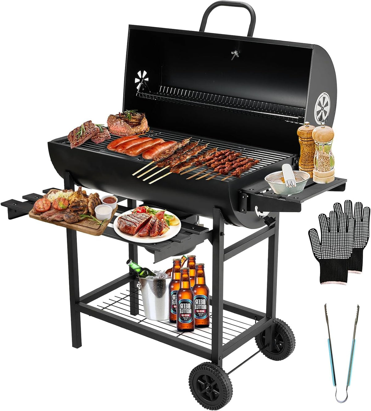TEENO Barbecue, réglable, 105.5 × 85 × 118 cm, 70 × 35 cm, 35 × 35 cm, 57.5 × 33 cm, fonction gril
