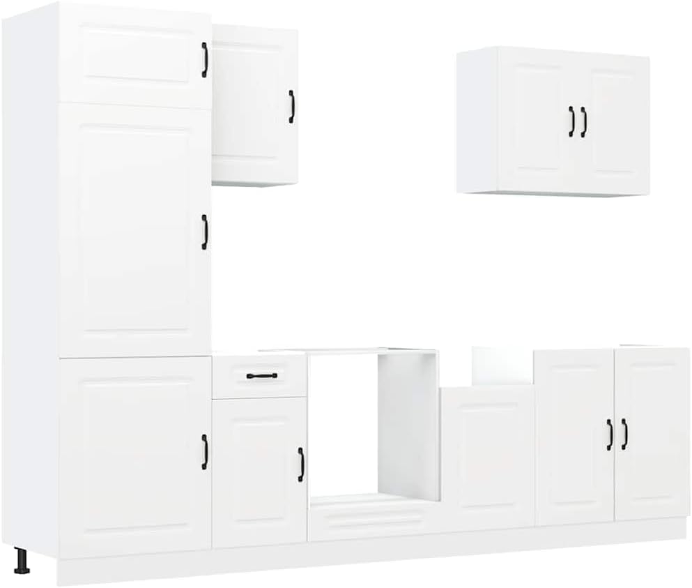 Rangement sur pied, Ensemble d'armoires Cuisine 7pcs Kalmar Blanc Bois d'ingénierie, réglable, vidaXL