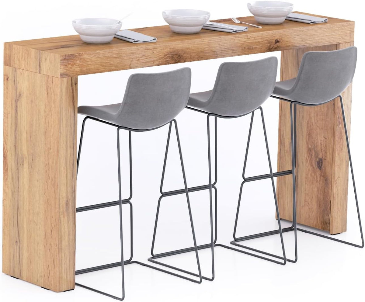 Table basse, Table Haute de Cuisine pour 3 Personnes, 180 × 40 cm, Bois Rustique avec 2 Pieds, MOBILI FIVER, Made in Italy