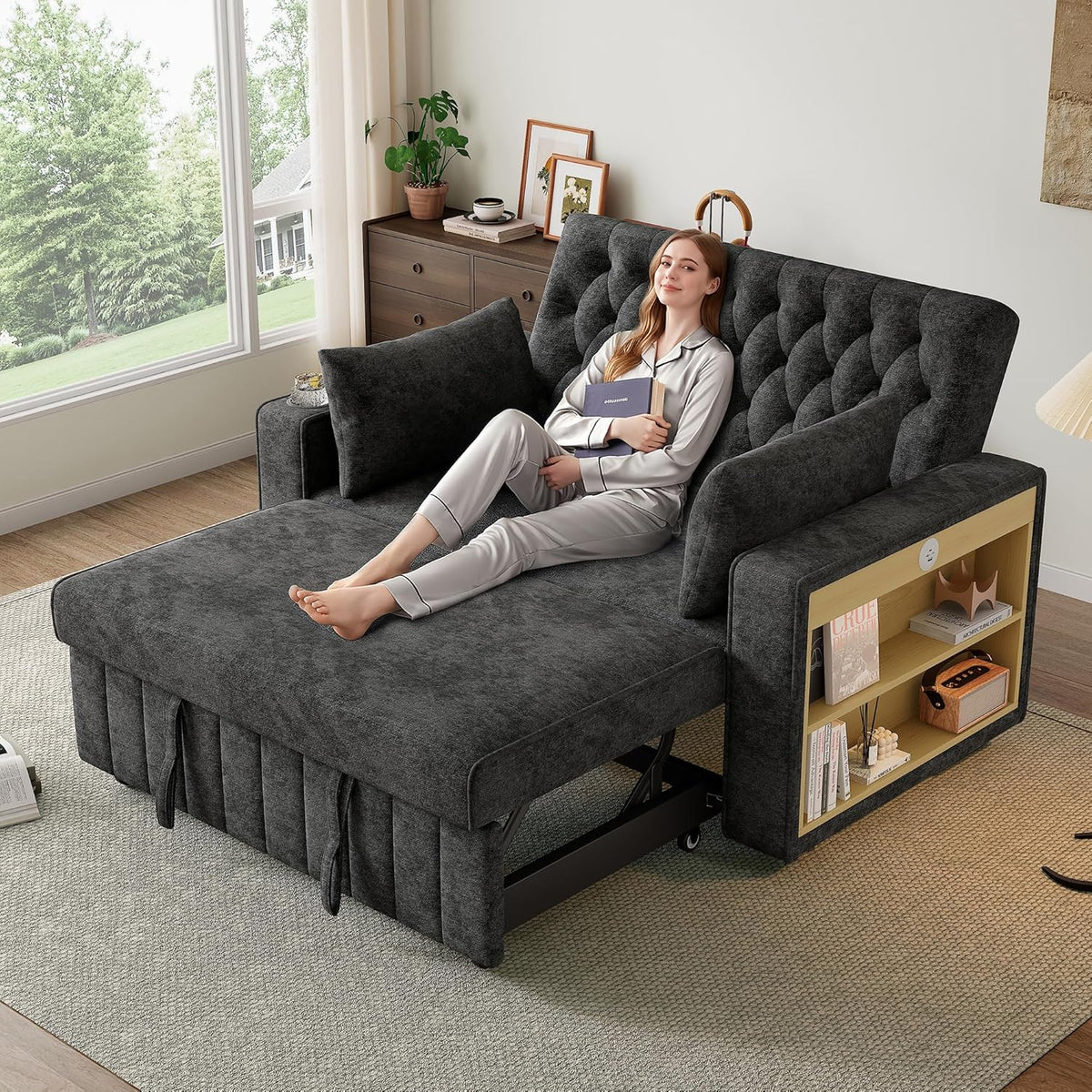 Canapé Yihomfy, télécommande, réglable, pliable, Gris, portable, Espace de Rangement