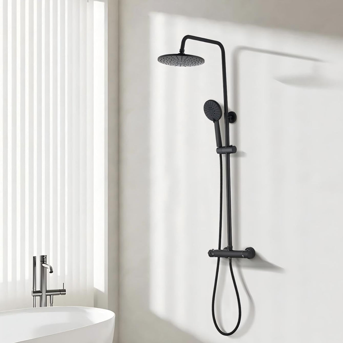 Stanew Système baignoire et douche, 1150 mm, réglable, 200 mm, Thermostat avec Mitigeur Réglable en Hauteur Système de Douche