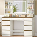Coiffeuse, Blanc-Marron DT41914X, éclairage LED, Hzuaneri, 9 Tiroirs, 9 étagères, 3 Couleurs, 9 étagères Ouvertes, réglable, Miroir