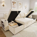 Canapé, 270 × 125 × 86 cm, télécommande, Sapgaks, port USB et tablette d'accoudoir, méridienne double avec rangement dissimulé, E-Beige