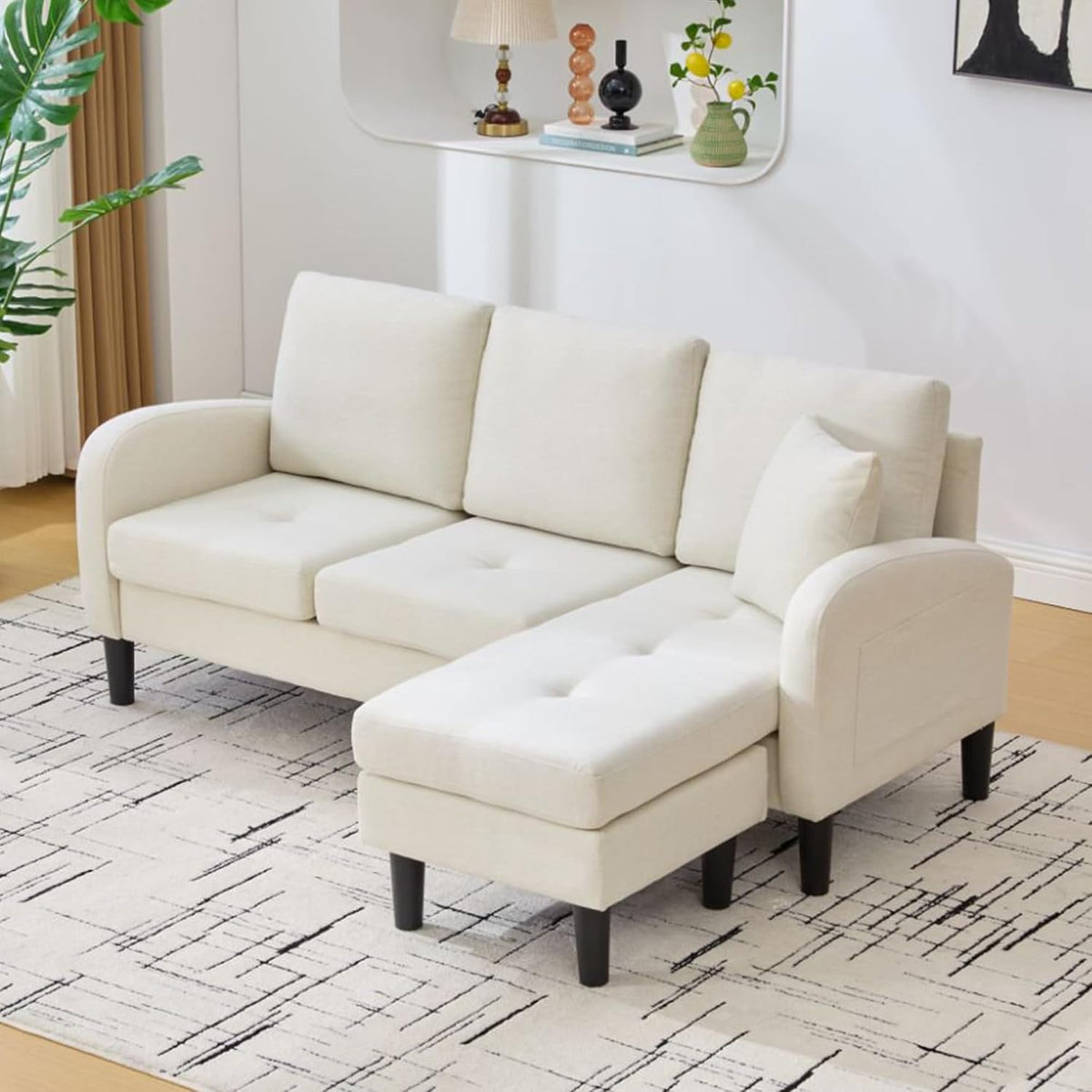 Canapé, 166 × 118 × 77 cm, Tissu Lin Coton, pour Salon, Yihomfy, 3 Places, Pieds Plastique, Appartement ou Bureau