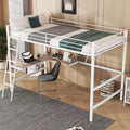Cadre de lit, Lit Mezzanine 1 Place avec Bureau et étagères, PUGSDRLY, 90 × 200cm, sans Matelas, Blanc