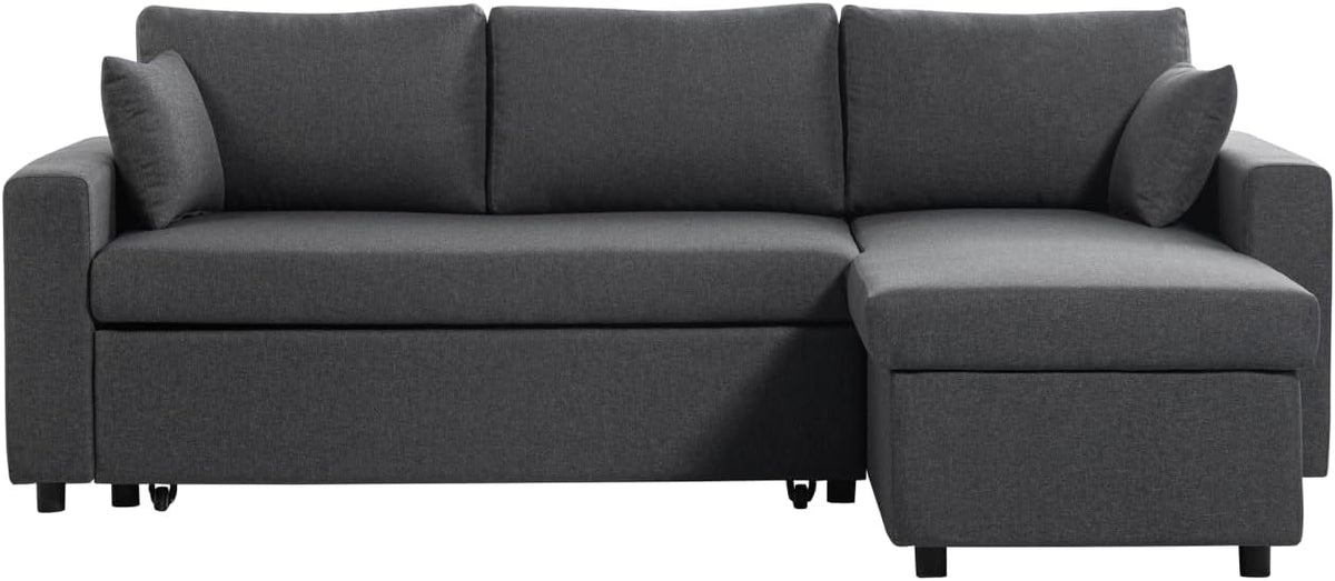 Canapé, 3 Places, Convertible en Tissu avec Coffre de Rangement, LOUNGITUDE, Gris foncé