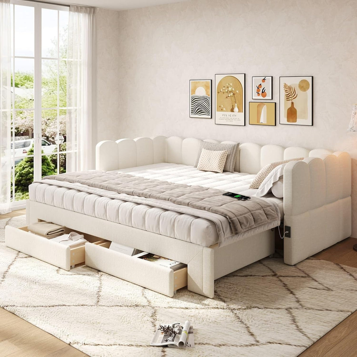 Cadre de lit, Canapé-lit Convertible avec 2 Tiroirs, 90 cm, Extensible 180cm pour Salon ou Studio, KOMHTOM, 180 cm, 200 cm, 90 × 200cm