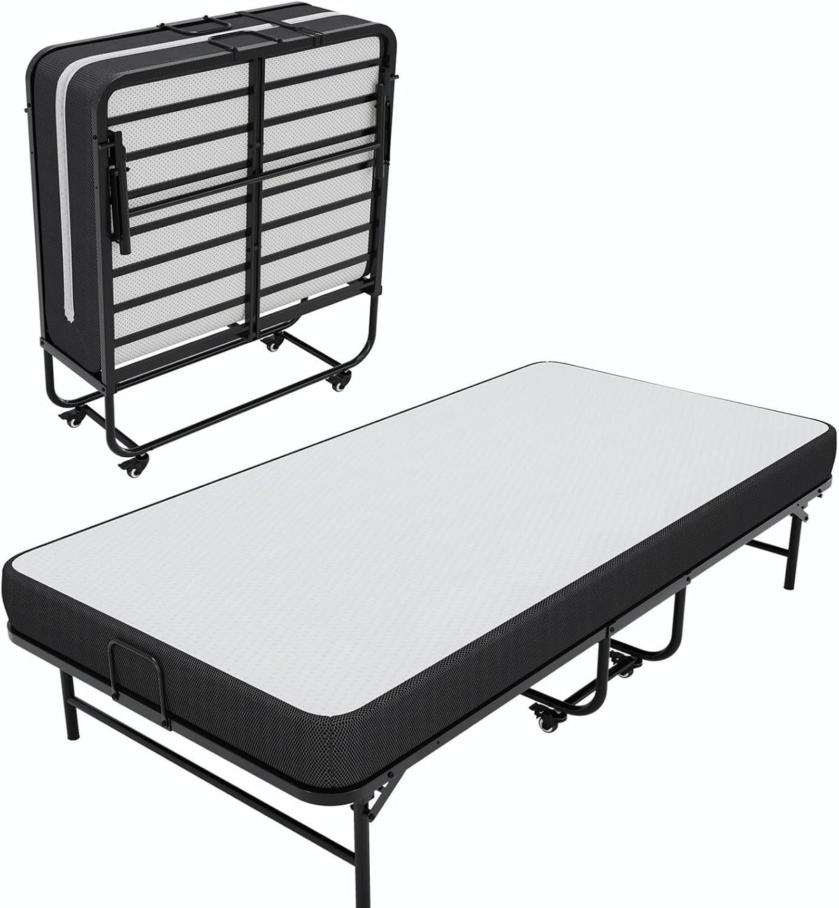 Lit Brinlawb 90x200, 90 × 200 cm, pliable, 10 cm, 250 kg, Charge 250 kg, Noir