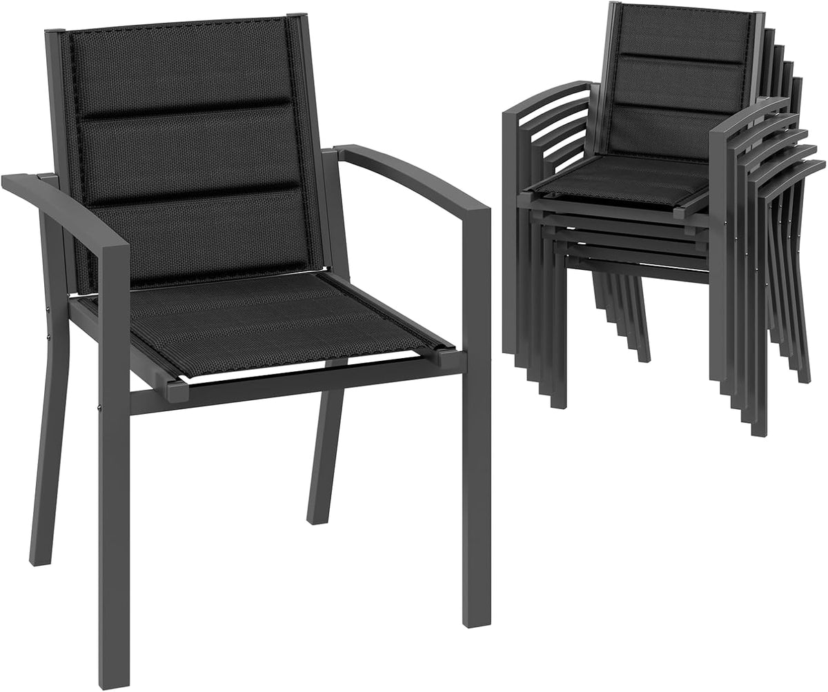 Chaise de jardin, Chaises De Jardin Set De 6, Chaise De Salle À Manger Empilable en Aluminium, Devoko, Gris Foncé, Fauteuil Jardin