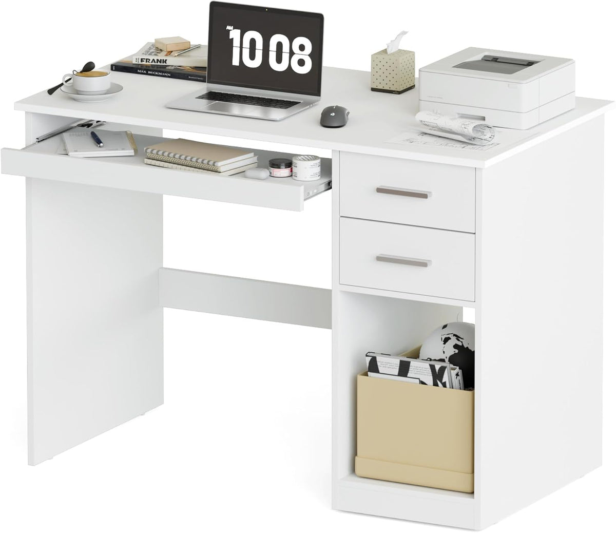 Bureau, 105 cm, Mondeer, 48 cm, 2 Tiroirs, Tiroir à Clavier et 2 Tiroirs