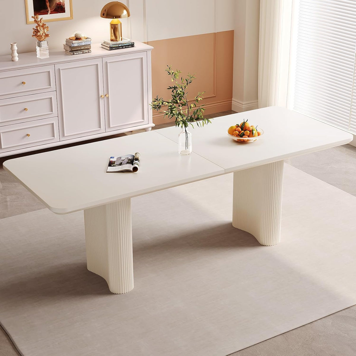 Table Miuuod, plateau épais pour cuisine et salon, 200 cm, moderne avec pieds ondulés