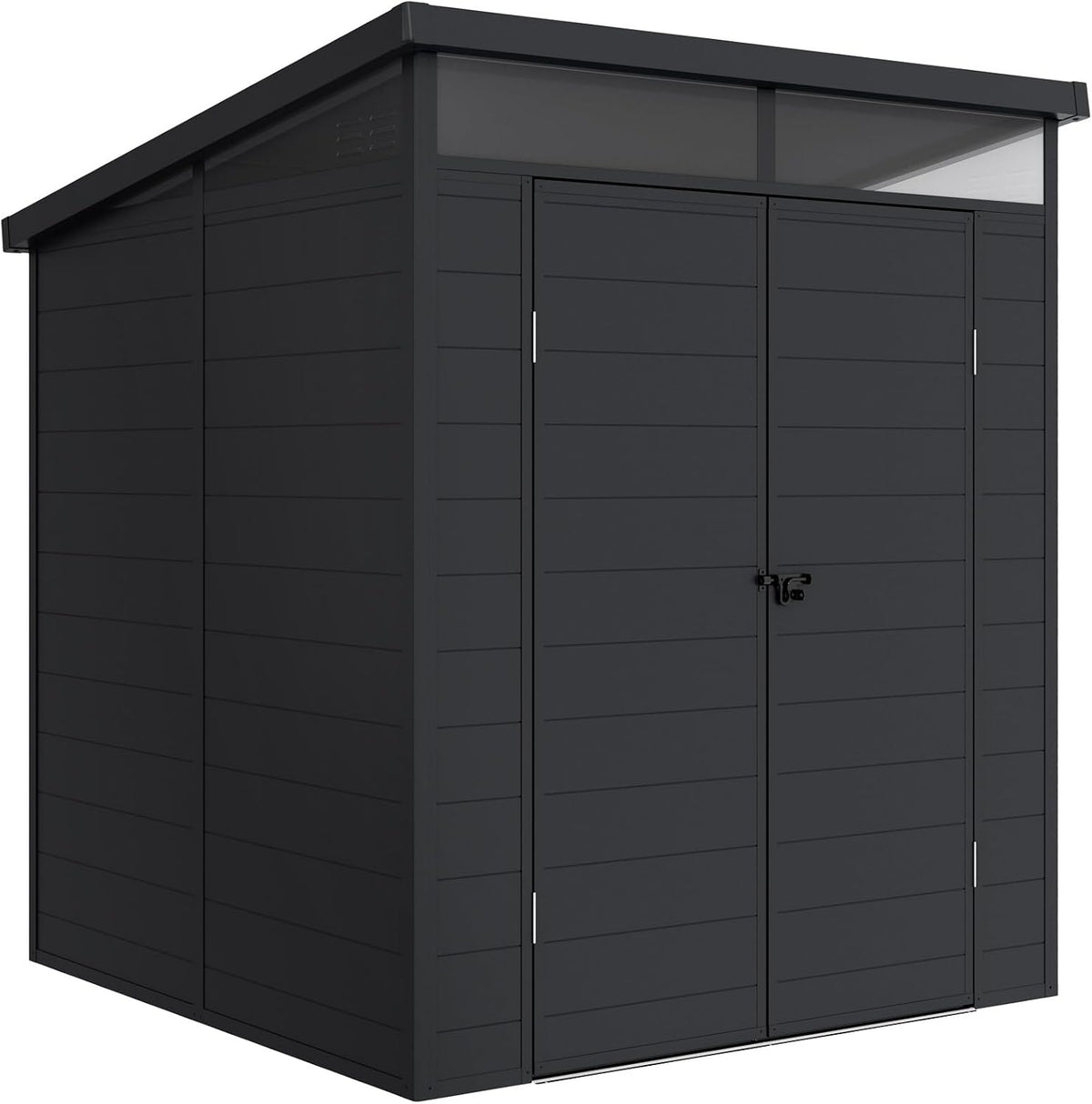 wasabi Abri de jardin, Structure renforcée en aluminium et PVC, 190 × 192 × 215 cm, Lucarne 360°, 3, 65 m2, Gris anthracite, Protection UV