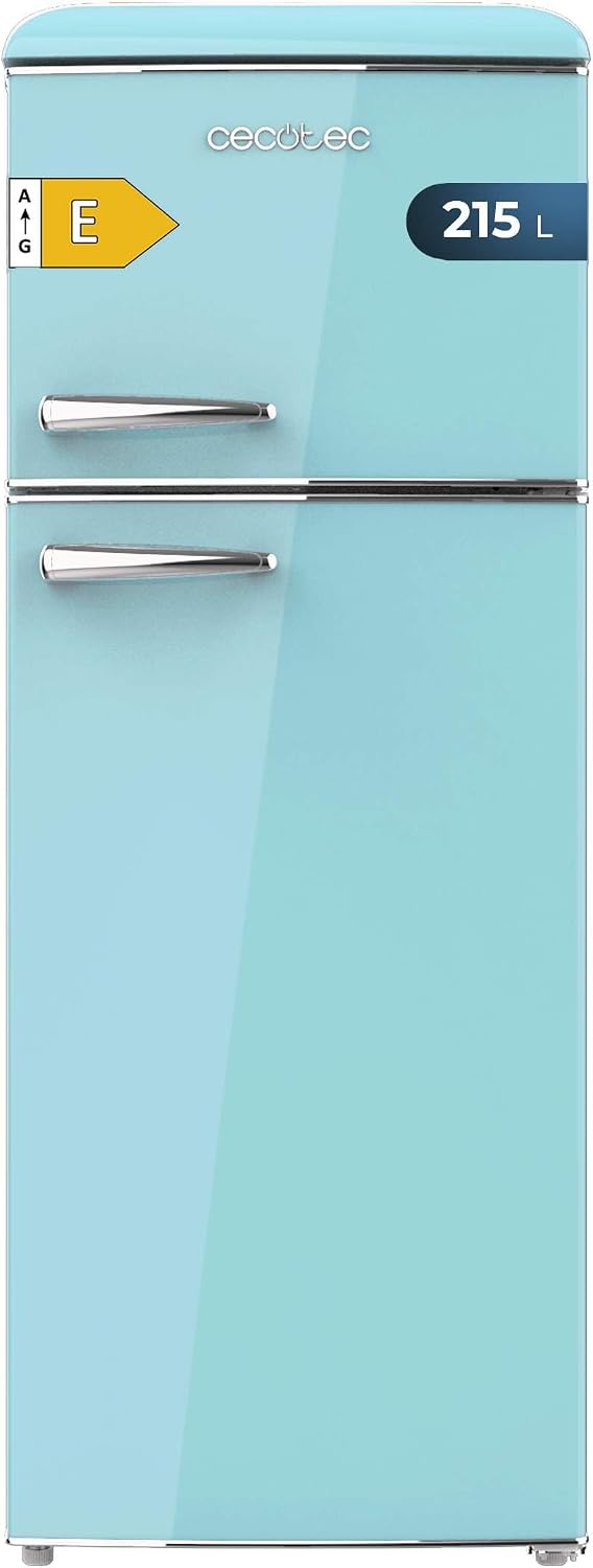 Cecotec Réfrigérateur, éclairage LED, verre, 148, 2 cm, 55, 2 cm, 62, 1 cm, Poignée chromée, Étagères en verre, Contrôle de la température, 215 L