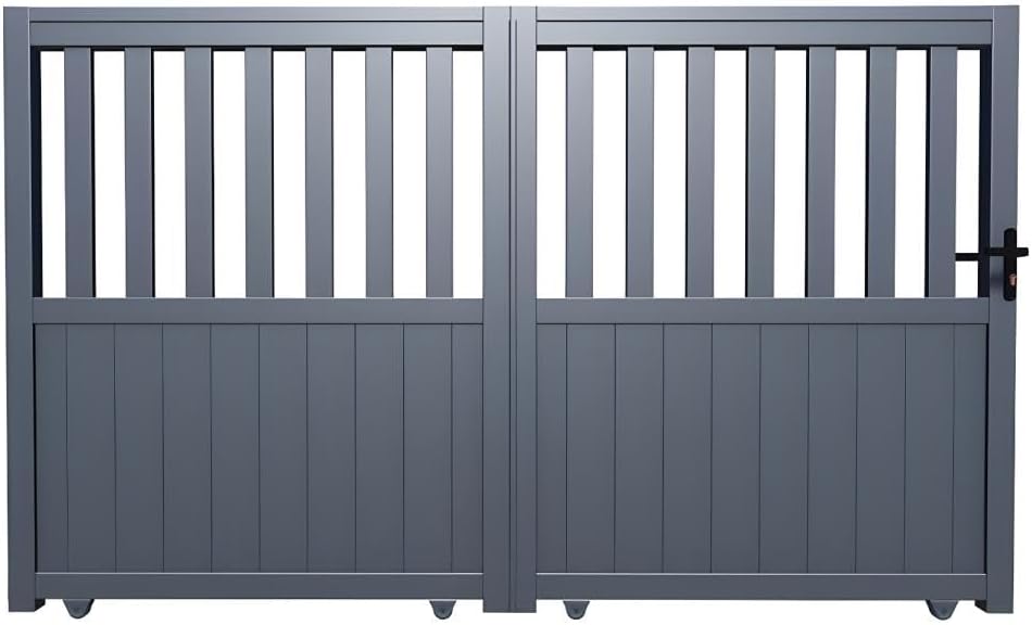 Vente-unique Quincaillerie de portail, Portail coulissant aluminium semi ajouré L343 x H149 cm anthracite TARNOS II, L343 H149