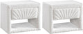 Table de chevet Vente-unique, 50 cm, Tissu Bouclette, 41 cm, 35 cm, 56 cm, 44 cm, 1 tiroir, 5cm, Lot de 2 Tables de Chevet, Blanc