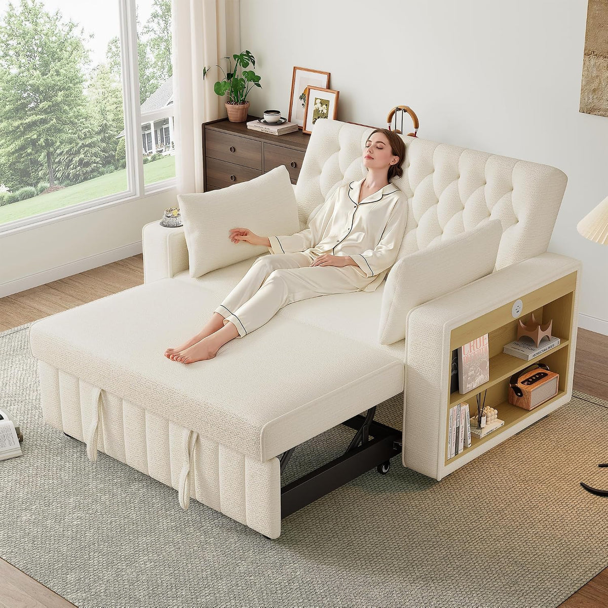 Canapé Yihomfy, télécommande, réglable, pliable, portable, Espace de Rangement, Beige