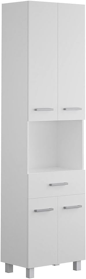 Meuble colonnes Vente-unique, 180 cm, 50 cm, 30 cm, 171 cm, 37 cm, 11 cm, 4 portes, 1 tiroir, 1 étagère, 3 tiroirs, Blanc, MINELA