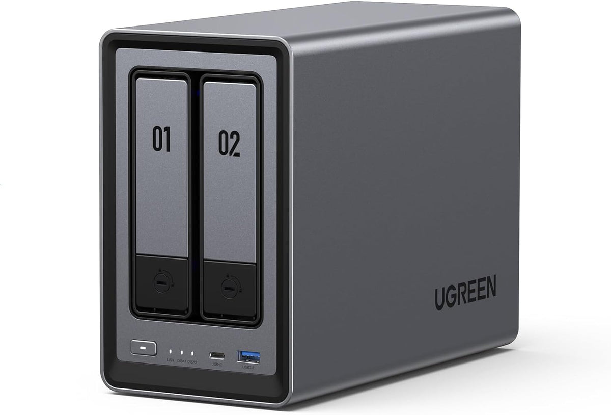 UGREEN Serveur, DXP2800 NAS de Bureau 2 Baies, 3, 5 pouces, DXP2800 N100, Intel N100 quadricœur, 2 * M.2 NVMe, portable
