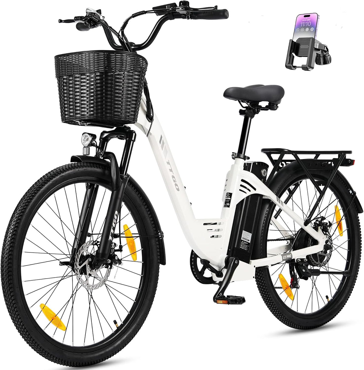 TTGO Vélo, batterie 36 V 18 Ah, 250 W, 7 vitesses, 66 cm, 5 niveaux, moteur 250 W 52 Nm, dérailleur à 7 vitesses, réglable, trekking