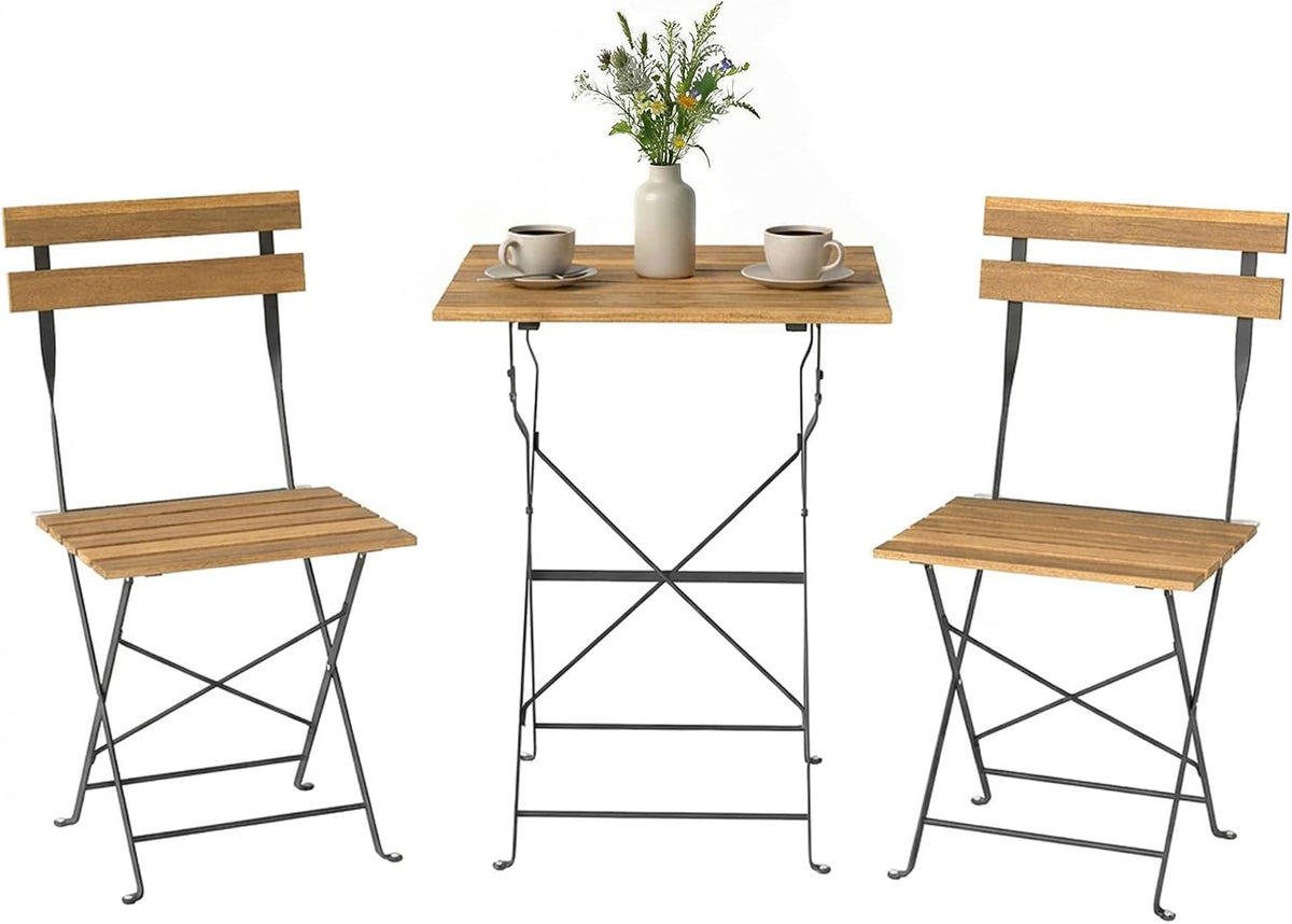 bistro, Ensemble de Salon de Jardin 3 Pièces 2 Personnes Naturel, pliable, Outsunny, 55L, 39l