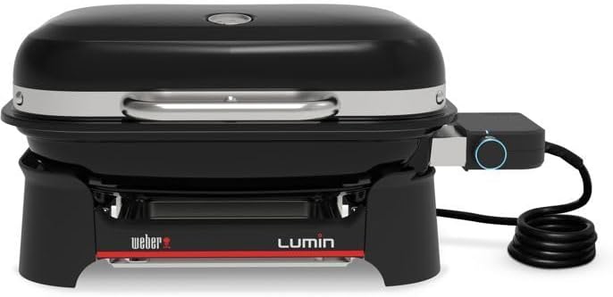 Grill électrique, 43 × 32 cm, avec thermomètre de Couvercle, Weber, Surface 43 × 32 cm, 315 °C, Jusqu'à 315 °C, 1502044, Noir, portable