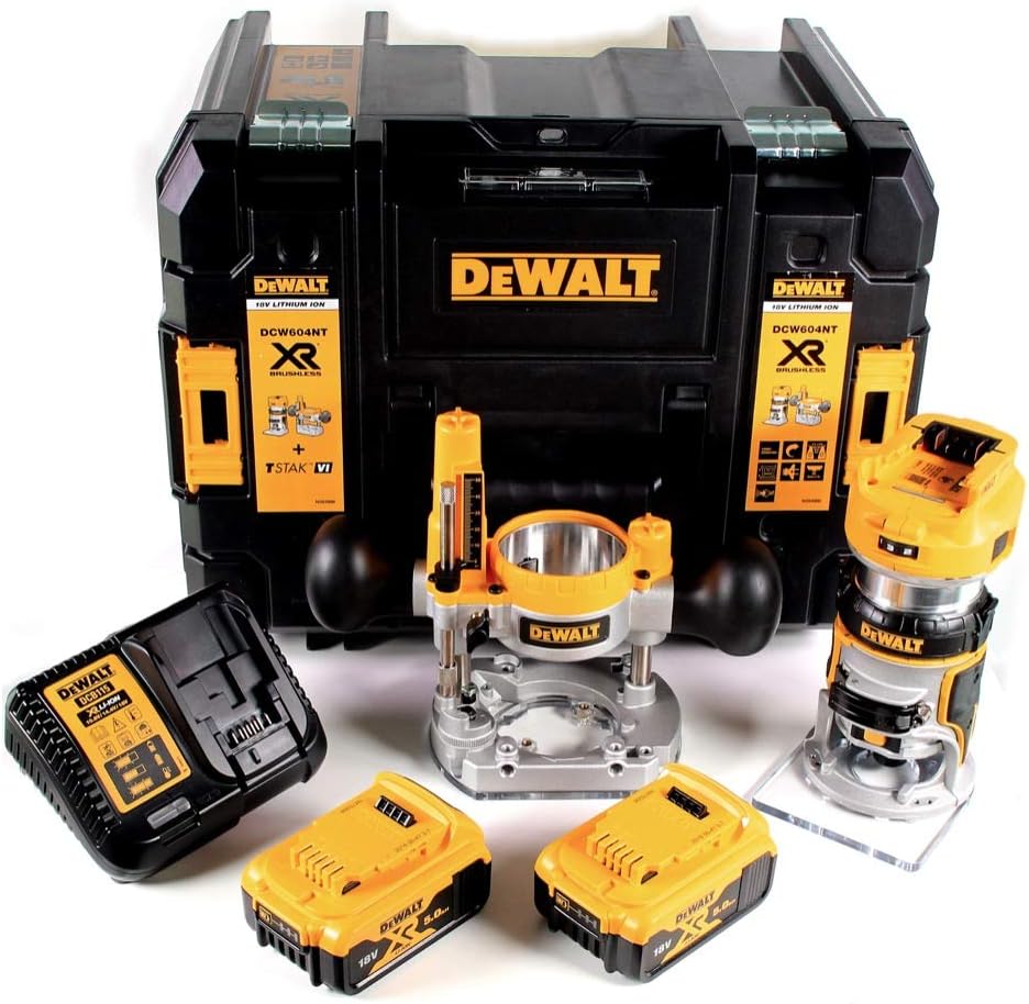 DEWALT Défonceuse, DCW604P2-QW, éclairage LED, design compact et léger, 18V, 52mm, lumière LED, moteur haut rendement