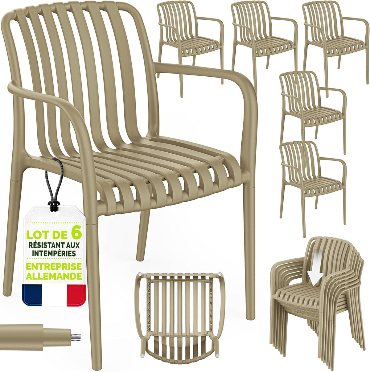 Chaise, 120 kg, avec accoudoirs, pour extérieur, tillvex, 46 cm, Charge maximale: 120 kg, empilables, résistantes aux intempéries, Balcon