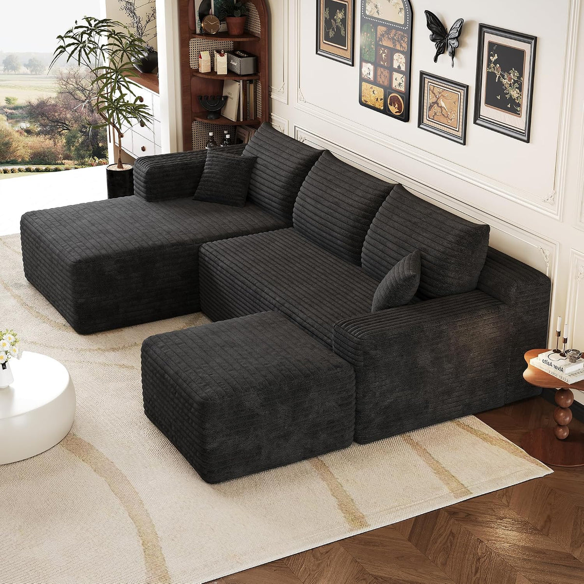 Canapé, 239 cm, Yihomfy, Noir, Angle à Gauche