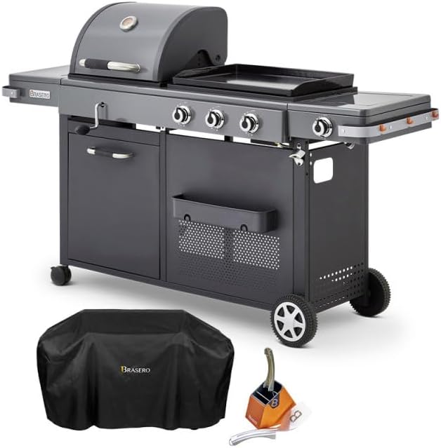 BRASERO Plancha, 60 × 42 cm, réglable, acier inoxydable, 49 × 42 cm, 10, 8 kW, 3 brûleurs, 2, 15 kW, 3 brûleurs 10, 8 kW, 14 convives