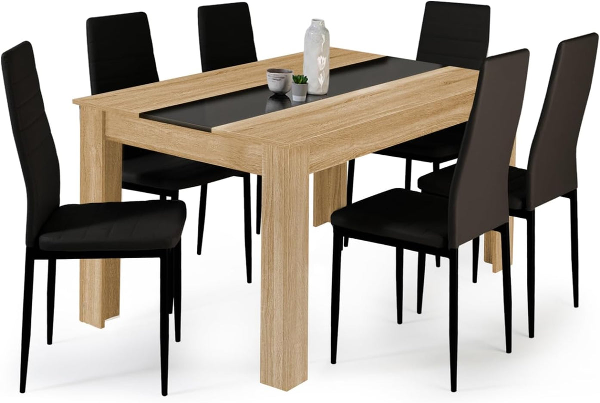 Ensemble pour salle à manger, 140 cm, IDMarket, 97 cm, Ensemble Table à Manger Georgia 140 cm et 6 chaises Romane